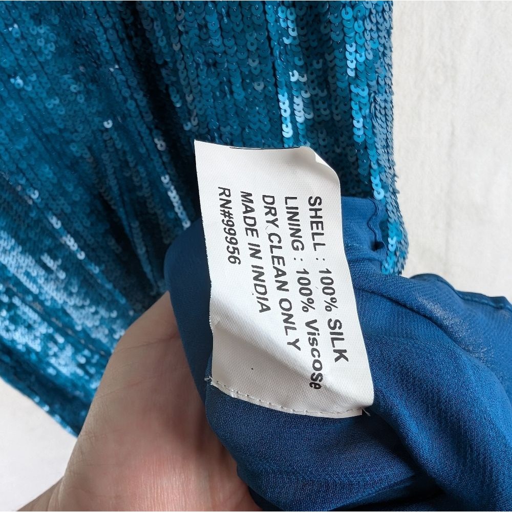 Nwt Shoshanna Dress Sequin 100% Silk Teal Blue Mini Nye Holiday Sleeveless Sz 6 — image 5 of 7